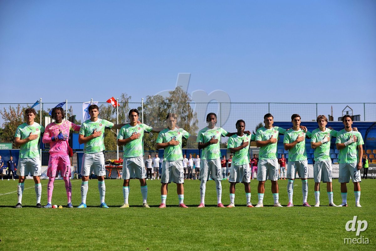DUNAJSKA LUZNA, SLOVAKIA - SEPTEMBER 28: Switzerland team photo the friendly international football match between Kazakhstan U19 and Switzerland U19 on September 28, 2026 in Dunajska Luzna, Slovakia.