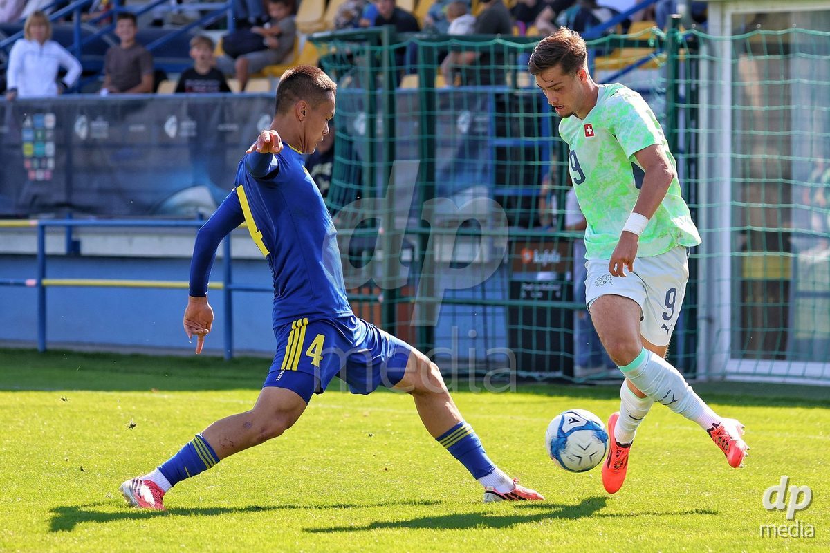 DUNAJSKA LUZNA, SLOVAKIA - SEPTEMBER 28: Ilija Despotovic 9 of Switzerland controls the ball during the International Friendly football match between Kazakhstan U19 and Switzerland U19 on September 28, 2026 in Dunajska Luzna, Slovakia.