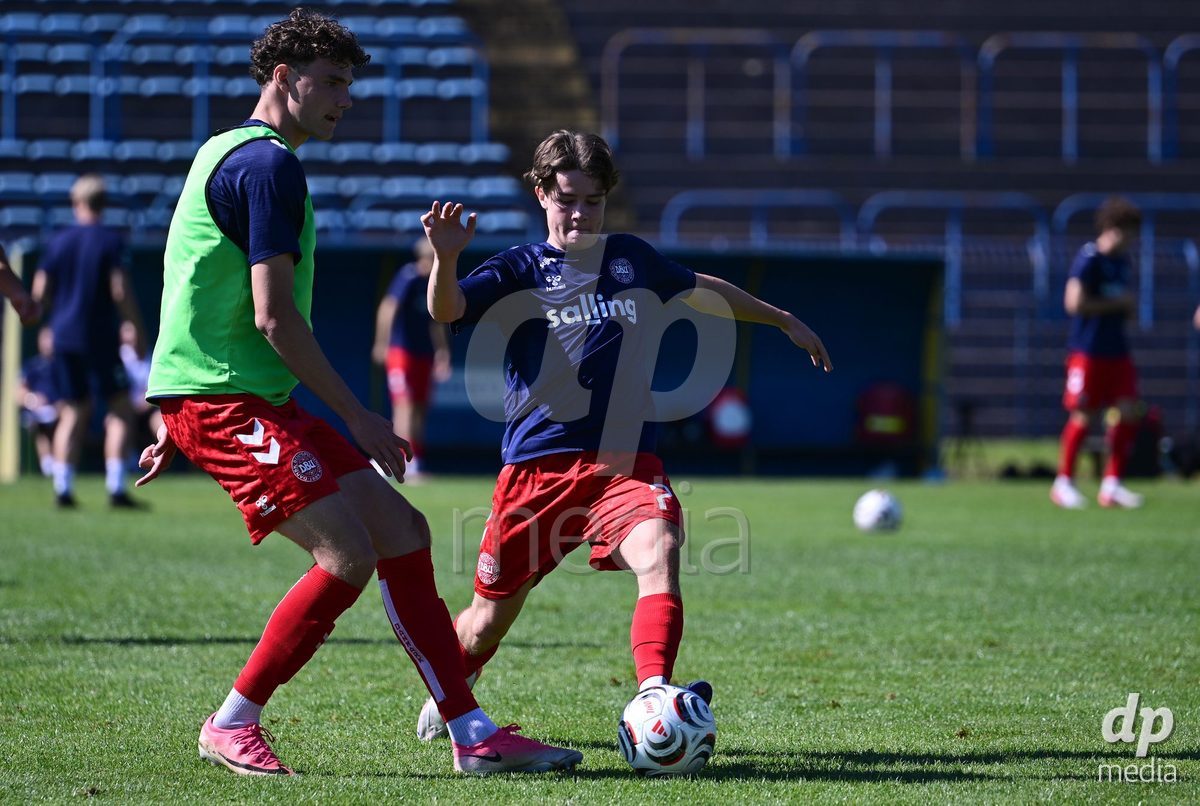 SAMOBOR, CROATIA - SEPTEMBER 29: Raphael Canut Pedersen and Viktor Elias Frisch Bastrup of Denmark during warm up prior to the International Friendly match between Denmark U18 and Italy U18 on September 29, 2026 in Samobor, Croatia. Photo: Igor Soban/Pixsell / DP Media