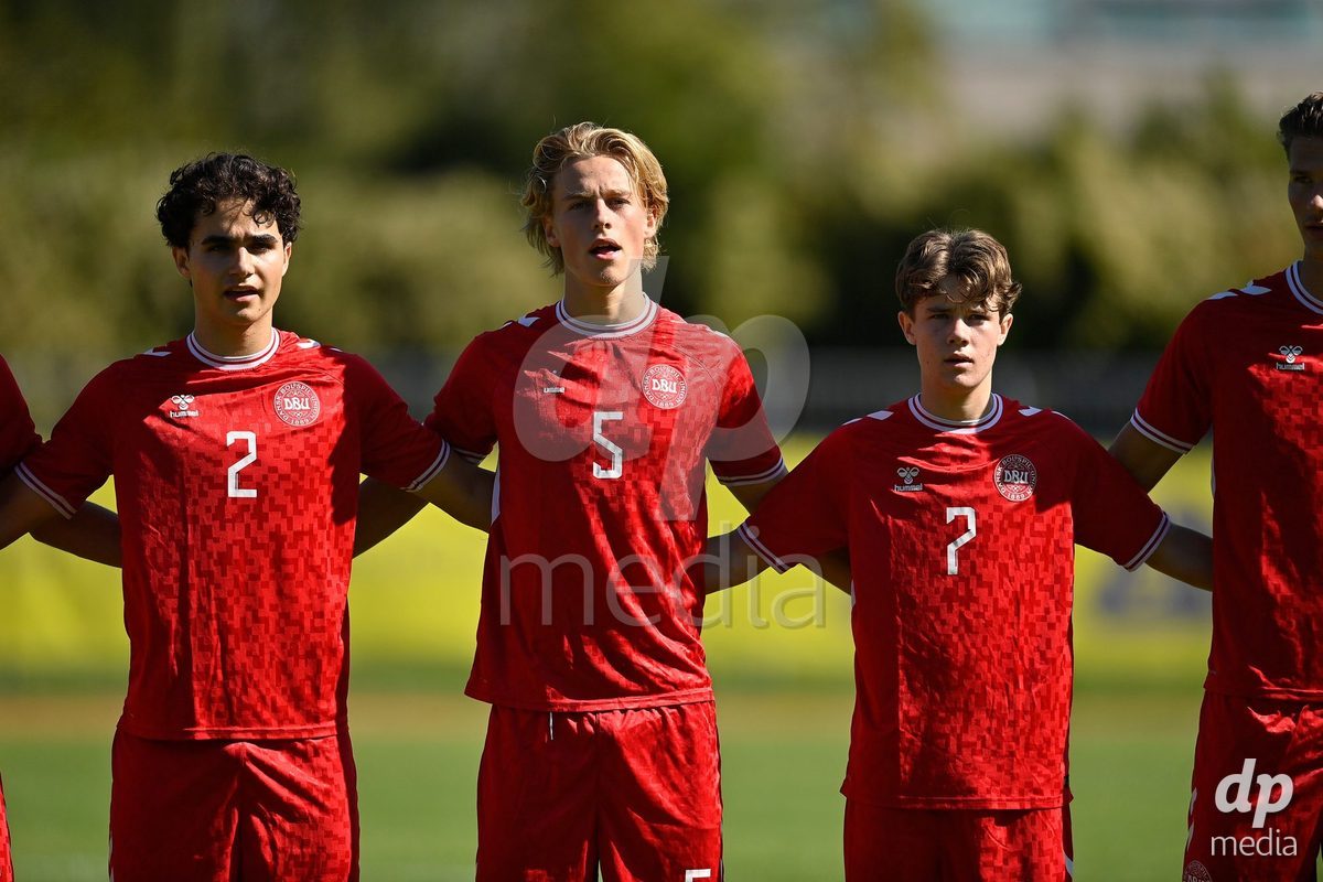 SAMOBOR, CROATIA - SEPTEMBER 29: David Stojanovic, Magnus Tornoe Dalager and Viktor Elias Frisch Bastrup of Denmark during the International Friendly match between Denmark U18 and Italy U18 on September 29, 2026 in Samobor, Croatia. Photo: Igor Soban/Pixsell / DP Media