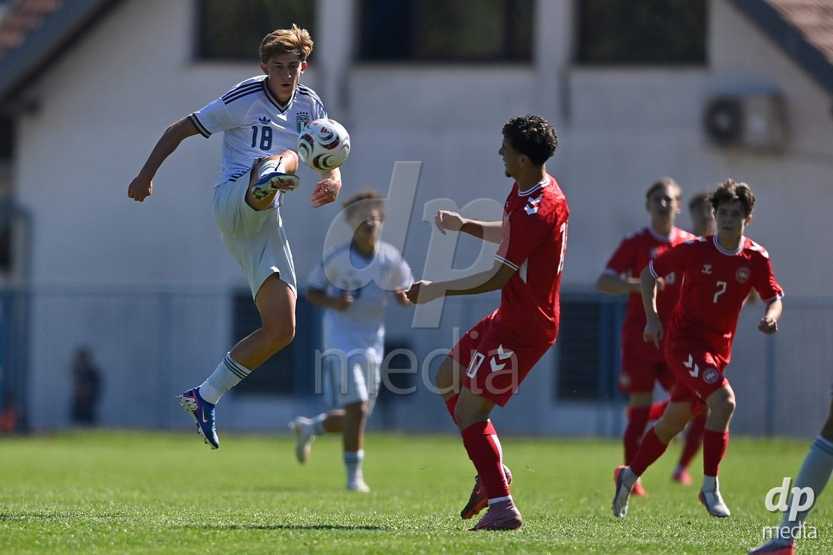 SAMOBOR, CROATIA - SEPTEMBER 29: Riccardo Cassano of Italy and Omran Khatar of Denmark during the International Friendly match between Denmark U18 and Italy U18 on September 29, 2026 in Samobor, Croatia. Photo: Igor Soban/Pixsell / DP Media