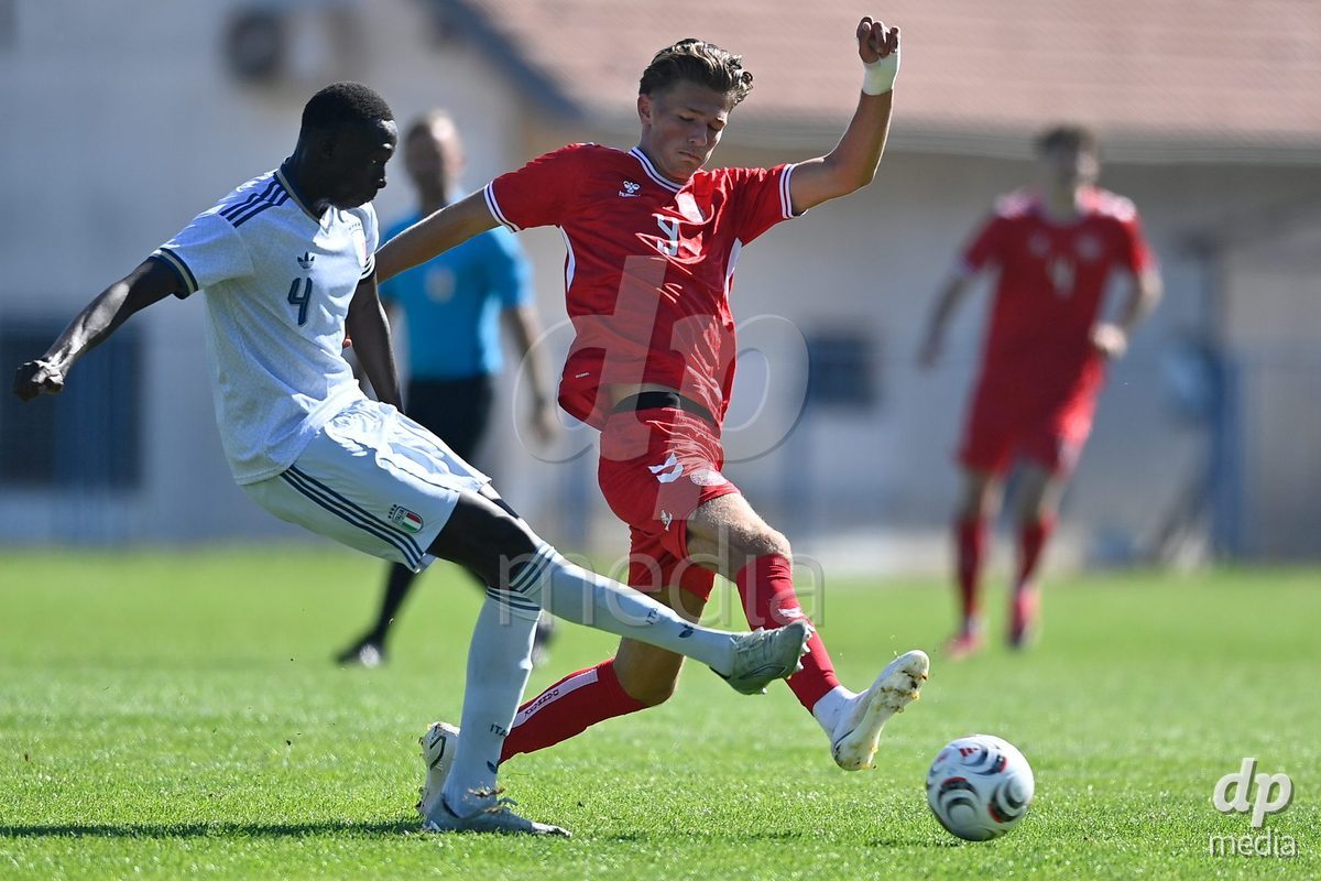 SAMOBOR, CROATIA - SEPTEMBER 29: Djibril Diallo of Italy and Elvin Mehicic of Denmark during the International Friendly match between Denmark U18 and Italy U18 on September 29, 2026 in Samobor, Croatia. Photo: Igor Soban/Pixsell / DP Media