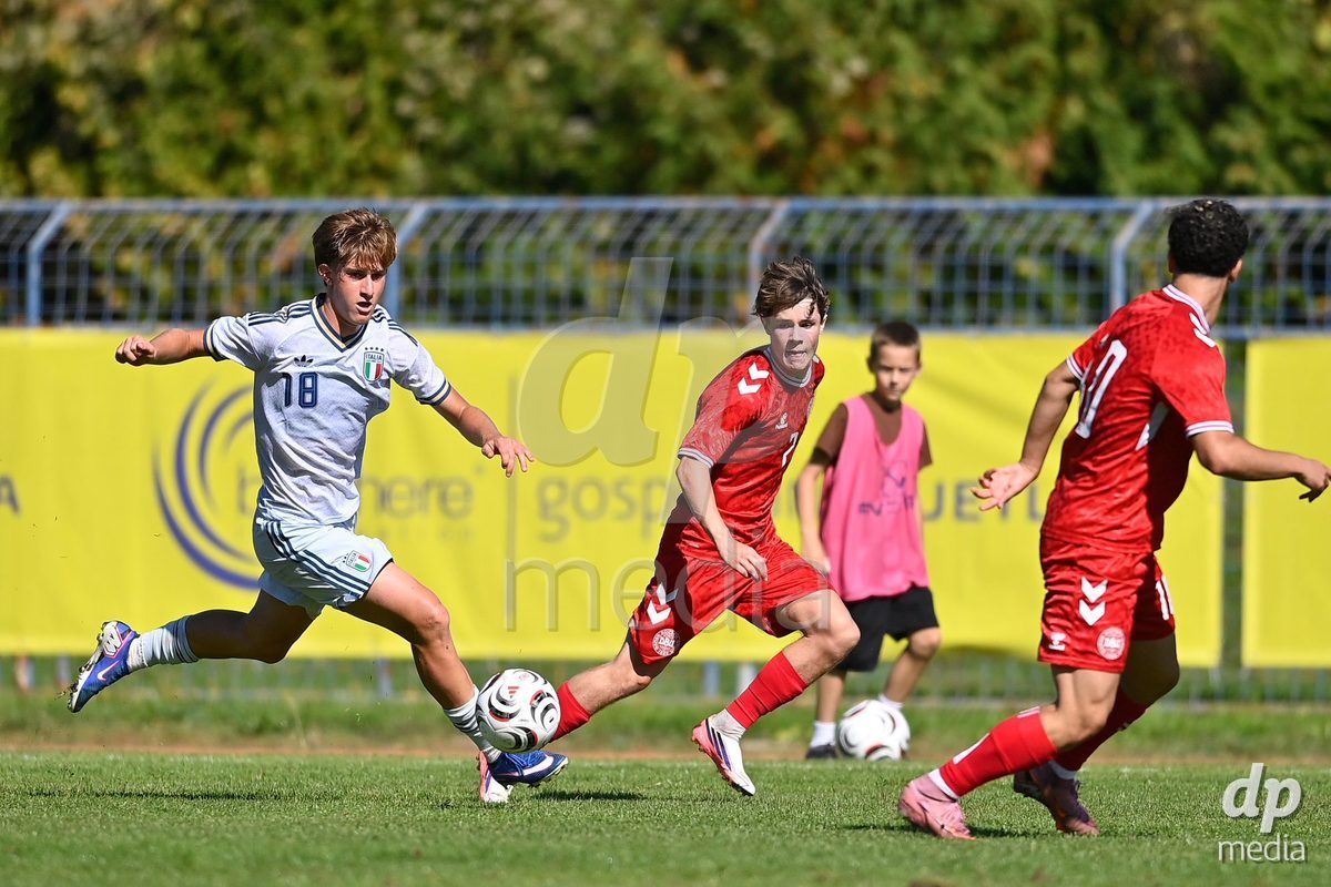 SAMOBOR, CROATIA - SEPTEMBER 29: Riccardo Cassano of Italy and Viktor Elias Frisch Bastrup of Denmark during the International Friendly match between Denmark U18 and Italy U18 on September 29, 2026 in Samobor, Croatia. Photo: Igor Soban/Pixsell / DP Media