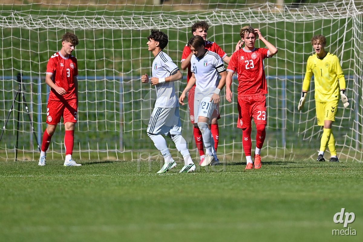 SAMOBOR, CROATIA - SEPTEMBER 29: Noah Madsenof Denmark , Thomas Corigliano of Italy, Edoardo Biondini of Italy and Elias Frej Sahl Moller Jensen of Denmark during the International Friendly match between Denmark U18 and Italy U18 on September 29, 2026 in Samobor, Croatia. Photo: Igor Soban/Pixsell / DP Media