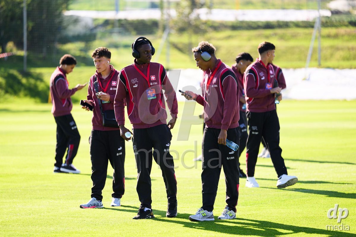 KOSMONSY, CZECH REPUBLIC - SEPTEMBER 28: Team's pitch inspection of the stadium before the International Friendly match between Czech Republic U18 and Switzerland U18 on September 28, 2026 in Kosmonsy, Czech Republic.