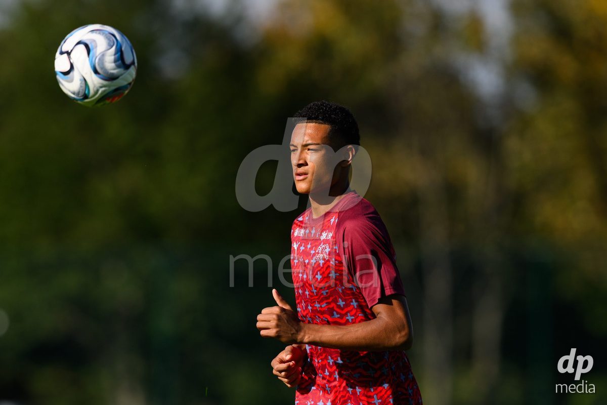 KOSMONSY, CZECH REPUBLIC - SEPTEMBER 28: Sven Strassmann of Switzerland during warm up before the International Friendly match between Czech Republic U18 and Switzerland U18 on September 28, 2026 in Kosmonsy, Czech Republic.
