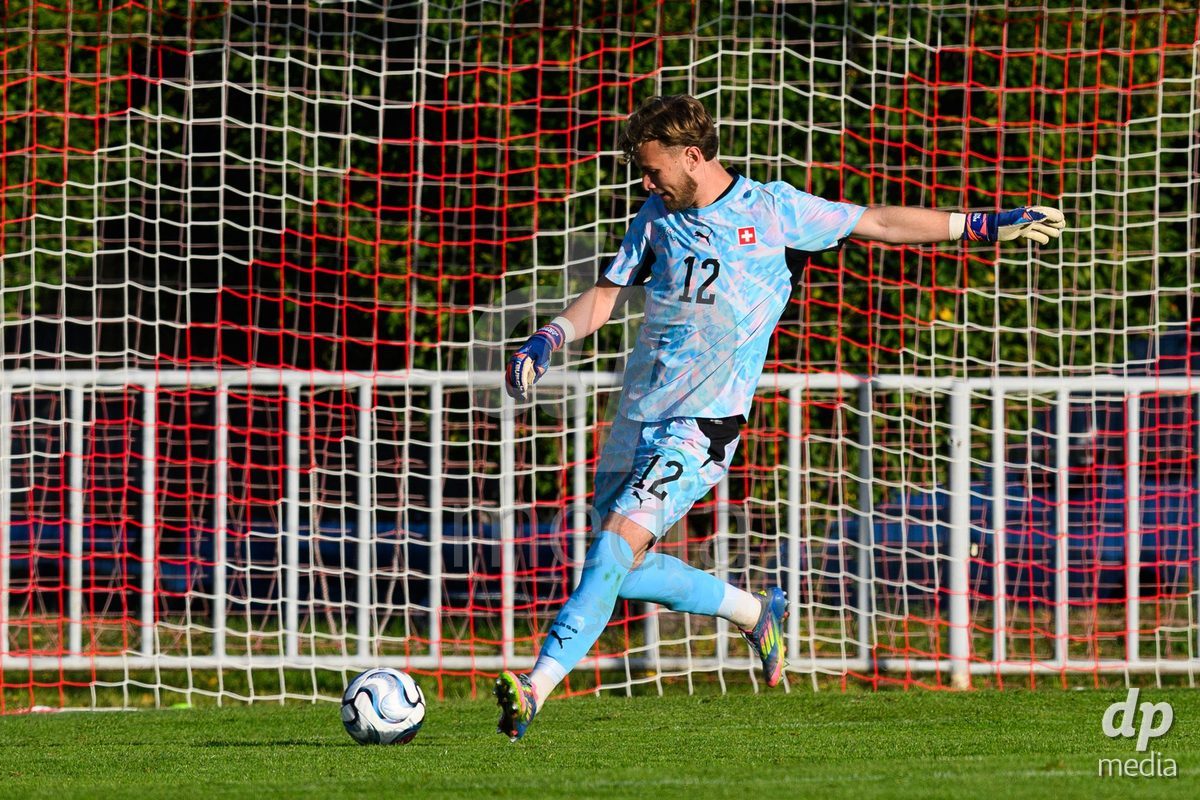 KOSMONSY, CZECH REPUBLIC - SEPTEMBER 28: Goalkeeper Adrien Philippin of Switzerland during the International Friendly match between Czech Republic U18 and Switzerland U18 on September 28, 2026 in Kosmonsy, Czech Republic.