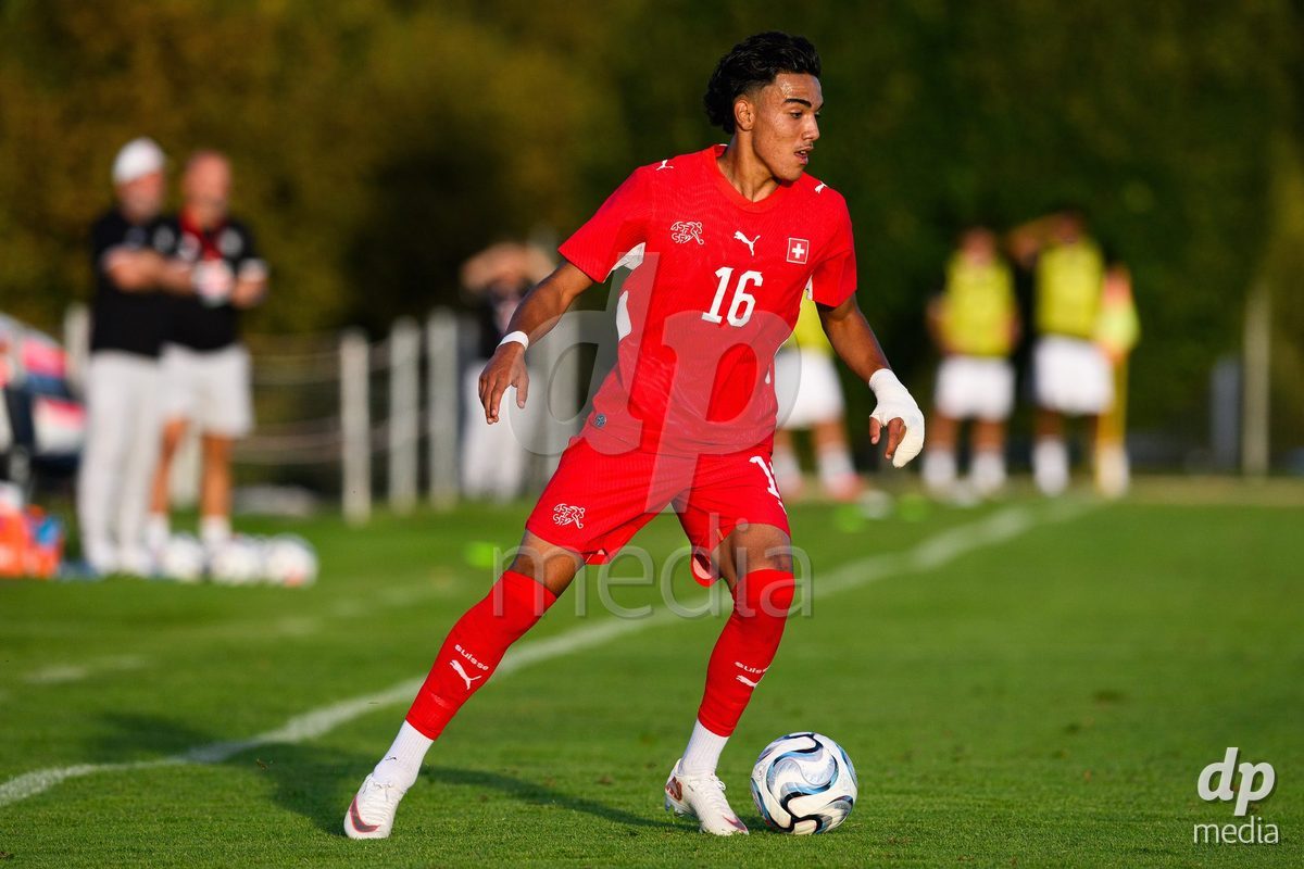 KOSMONSY, CZECH REPUBLIC - SEPTEMBER 28: Aaron Davis of Switzerland during the International Friendly match between Czech Republic U18 and Switzerland U18 on September 28, 2026 in Kosmonsy, Czech Republic.