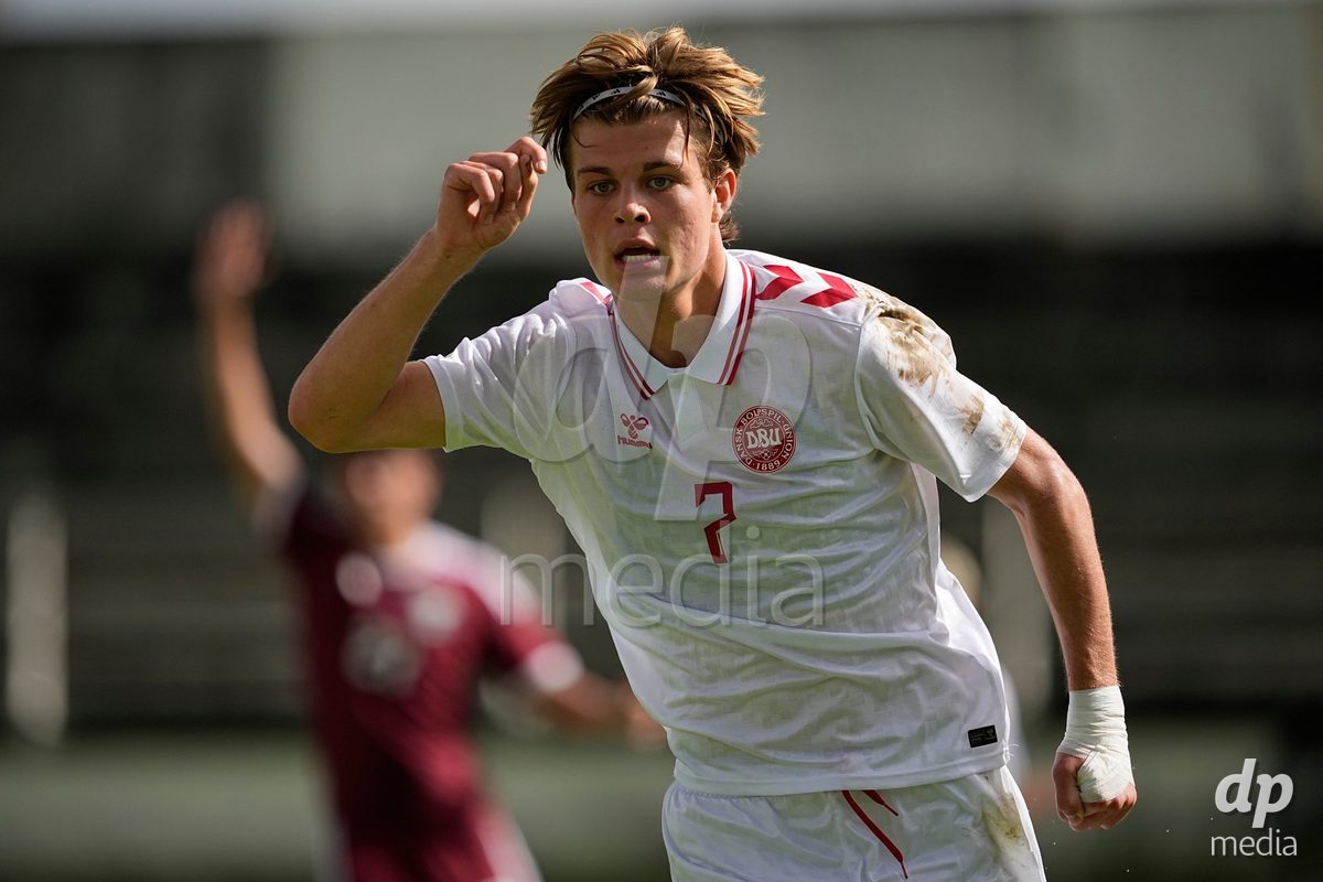 MEALHADA, PORTUGAL - SEPTEMBER 30: Tobias Ekstrand of Denmark celebrates a goal during the International Friendly match between Denmark U17 and Qatar U17 at Estadio Municipal Dr. Americo Couto on September 30, 2026 in Mealhada, Portugal.