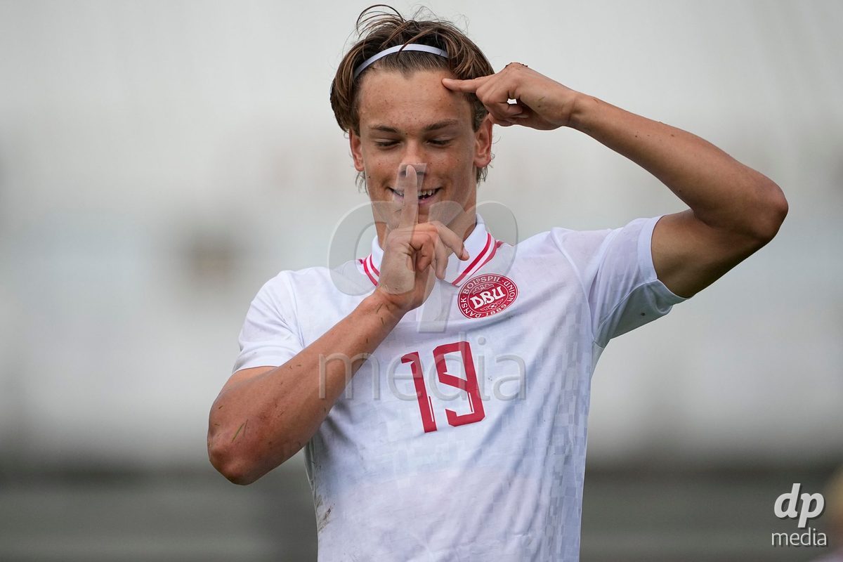 MEALHADA, PORTUGAL - SEPTEMBER 30: Felix Gothler of Denmark celebrates a goal during the International Friendly match between Denmark U17 and Qatar U17 at Estadio Municipal Dr. Americo Couto on September 30, 2026 in Mealhada, Portugal.