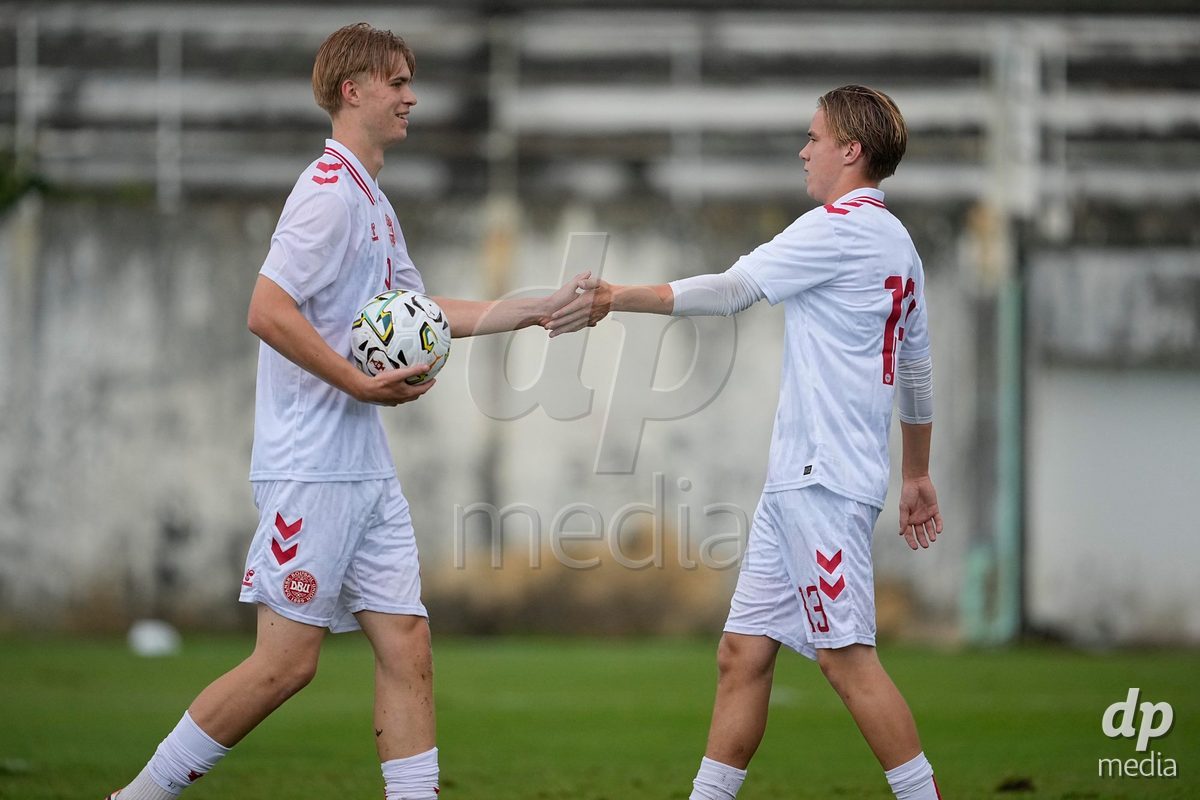 MEALHADA, PORTUGAL - SEPTEMBER 30: Tristan Thomsen of Denmark and Isak Mathiesen of Denmark celebrates a goal during the International Friendly match between Denmark U17 and Qatar U17 at Estadio Municipal Dr. Americo Couto on September 30, 2026 in Mealhada, Portugal.