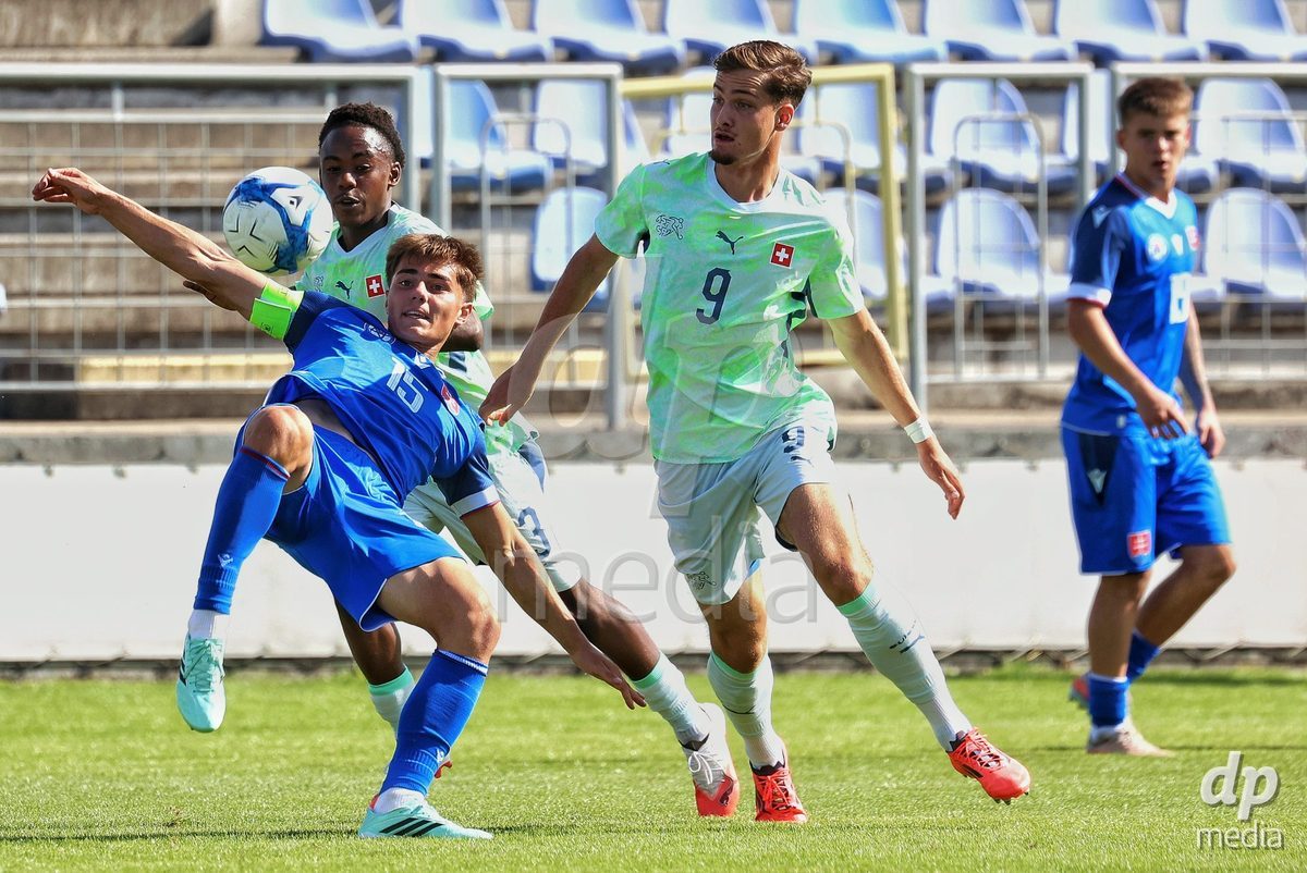 SENEC, SLOVAKIA - OCTOBER 1:Ilija Despotovic 9 of Switzerland controls the ball during the International Friendly football match between Slovakia U19 and Switzerland U19 at NTC Senec on October on 1st October 2026 in Senec, Slovakia.