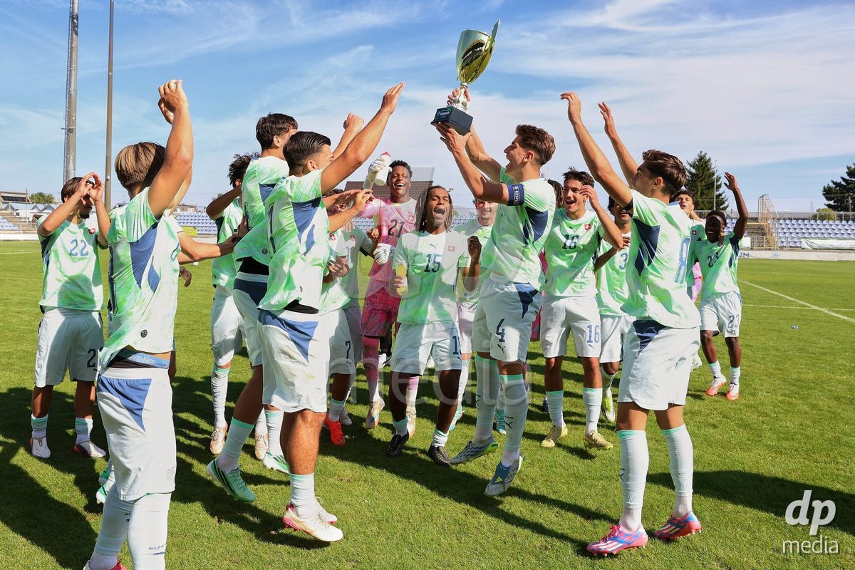 SENEC, SLOVAKIA - OCTOBER 1: The Switzerland team is the tournament winner of International Friendly football match between Slovakia U19 and Switzerland U19 at NTC Senec on October on 1st October 2026 in Senec, Slovakia.