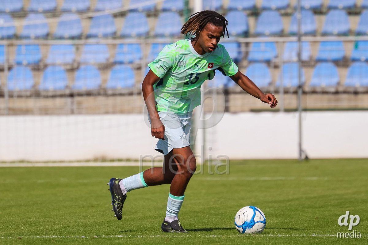 SENEC, SLOVAKIA - OCTOBER 1: Tidiane Diallo 15 of Switzerland controls the ball during International Friendly football match between Slovakia U19 and Switzerland U19 at NTC Senec on October on 1st October 2026 in Senec, Slovakia.