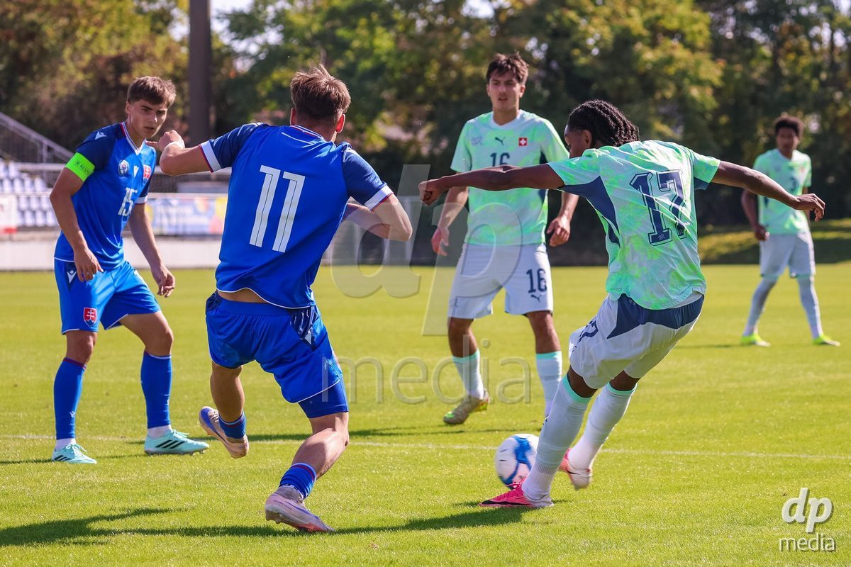 SENEC, SLOVAKIA - OCTOBER 1: Josiah Seyfu 17 of Switzerland controls the ball during International Friendly football match between Slovakia U19 and Switzerland U19 at NTC Senec on October on 1st October 2026 in Senec, Slovakia.