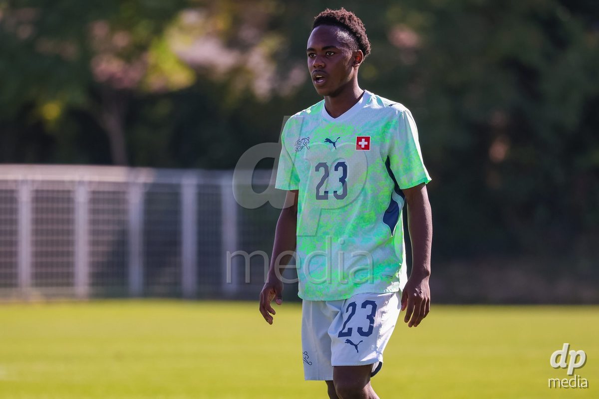 SENEC, SLOVAKIA - OCTOBER 1: Yannis Beaiah Jayden Odin 23 of Switzerland controls the ball during International Friendly football match between Slovakia U19 and Switzerland U19 at NTC Senec on October on 1st October 2026 in Senec, Slovakia.