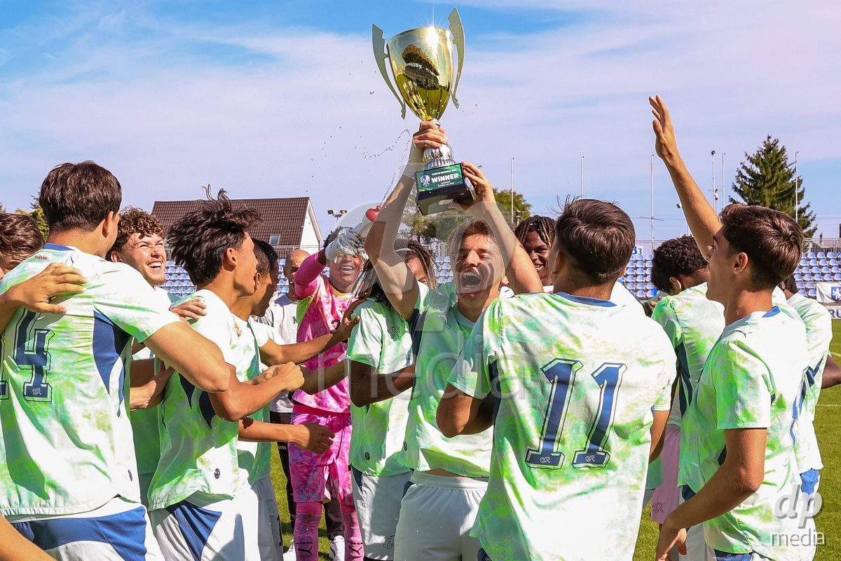 SENEC, SLOVAKIA - OCTOBER 1: The Switzerland team is the tournament winner of  International Friendly football match between Slovakia U19 and Switzerland U19 at NTC Senec on October on 1st October 2026 in Senec, Slovakia.