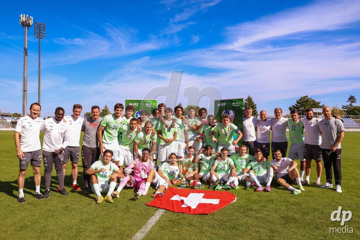 SENEC, SLOVAKIA - OCTOBER 1: The Switzerland team is the tournament winner of  International Friendly football match between Slovakia U19 and Switzerland U19 at NTC Senec on October on 1st October 2026 in Senec, Slovakia.