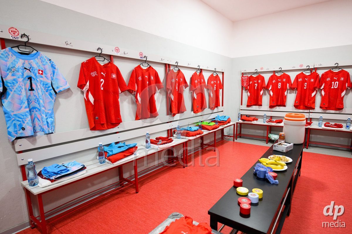 KOSMONSY, CZECH REPUBLIC - SEPTEMBER 30: Switzerland dressing room before the International Friendly match between Switzerland U18 and Greece U18 on September 30, 2026 in Kosmonsy, Czech Republic.
