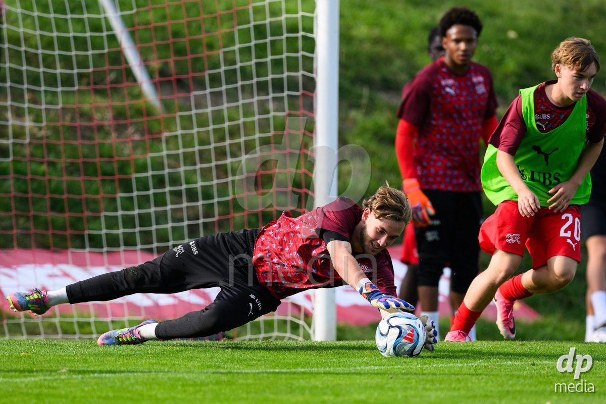 KOSMONSY, CZECH REPUBLIC - SEPTEMBER 30: Adrien Philippin of Switzerland during warm up before the International Friendly match between Switzerland U18 and Greece U18 on September 30, 2026 in Kosmonsy, Czech Republic.