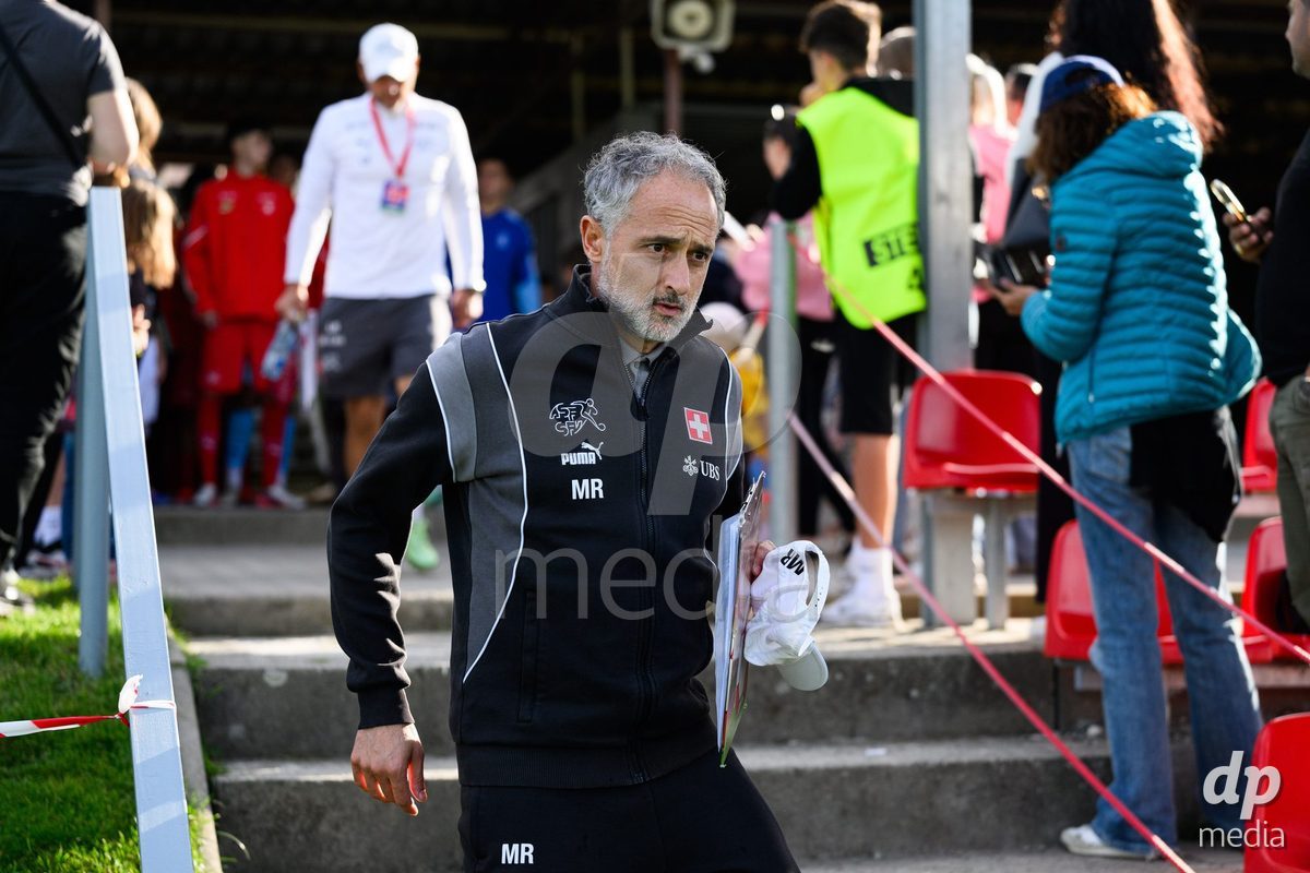 KOSMONSY, CZECH REPUBLIC - SEPTEMBER 30: Coach of Switzerland Massimo Rizzo before the International Friendly match between Switzerland U18 and Greece U18 on September 30, 2026 in Kosmonsy, Czech Republic.