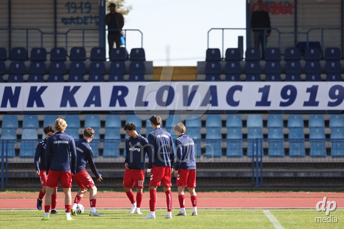 KARLOVAC, CROATIA - OCTOBER 2: Players of Denmark warm up prior to the International Friendly match between Denmark U18 and Croatia U18 at Branko Cavlovic-Cavlek Stadium on October 2, 2026 in Karlovac, Croatia. Photo: Slavko Midzor/Pixsell/DP Media