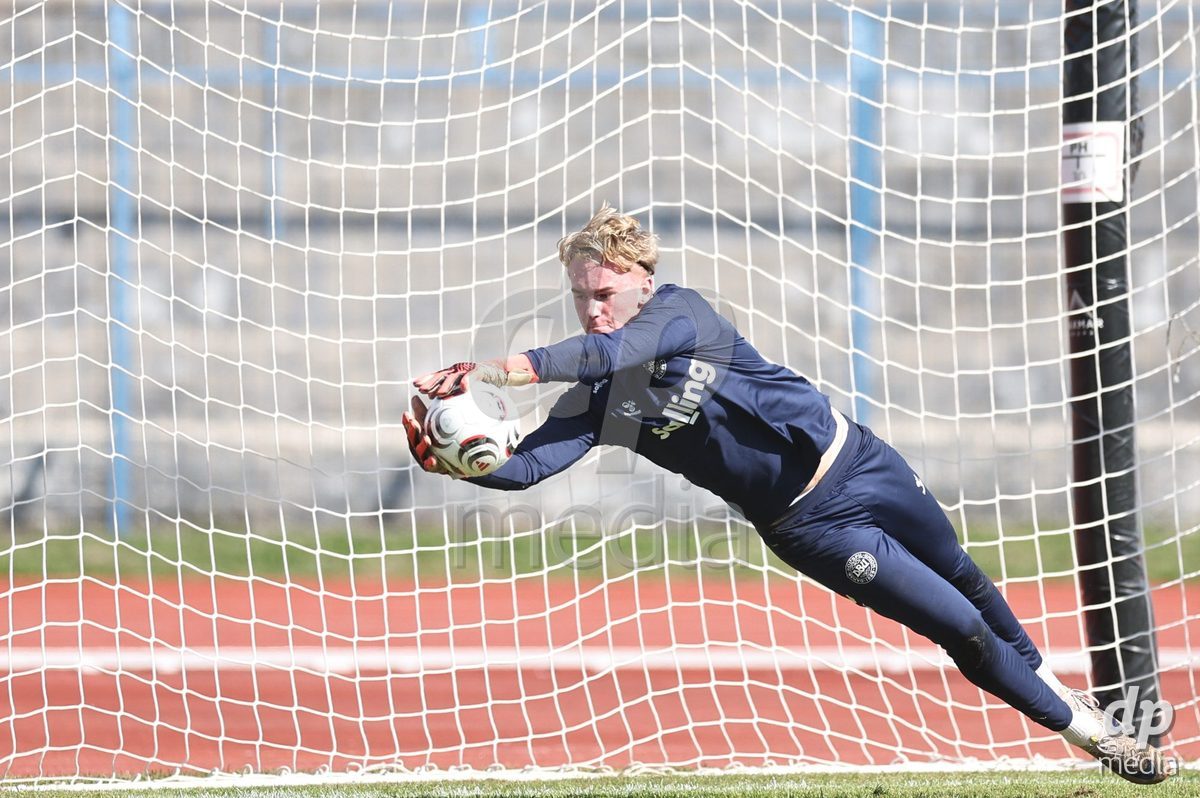KARLOVAC, CROATIA - OCTOBER 2: Marinus Bach of Denmark warms up prior to the International Friendly match between Denmark U18 and Croatia U18 at Branko Cavlovic-Cavlek Stadium on October 2, 2026 in Karlovac, Croatia. Photo: Slavko Midzor/Pixsell/DP Media