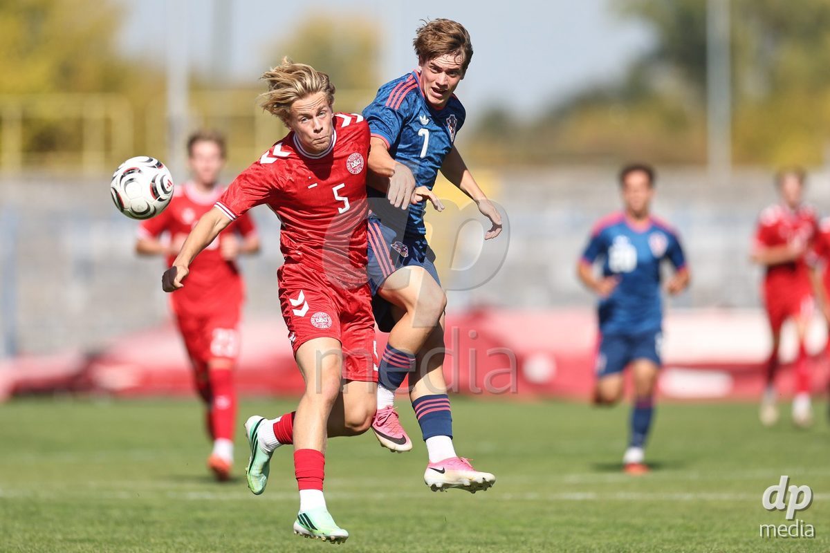 KARLOVAC, CROATIA - OCTOBER 2: Magnus Tornoe Dalager of Denmark and Luka Bartolovic of Croatia during the International Friendly match between Denmark U18 and Croatia U18 at Branko Cavlovic-Cavlek Stadium on October 2, 2026 in Karlovac, Croatia. Photo: Slavko Midzor/Pixsell/DP Media