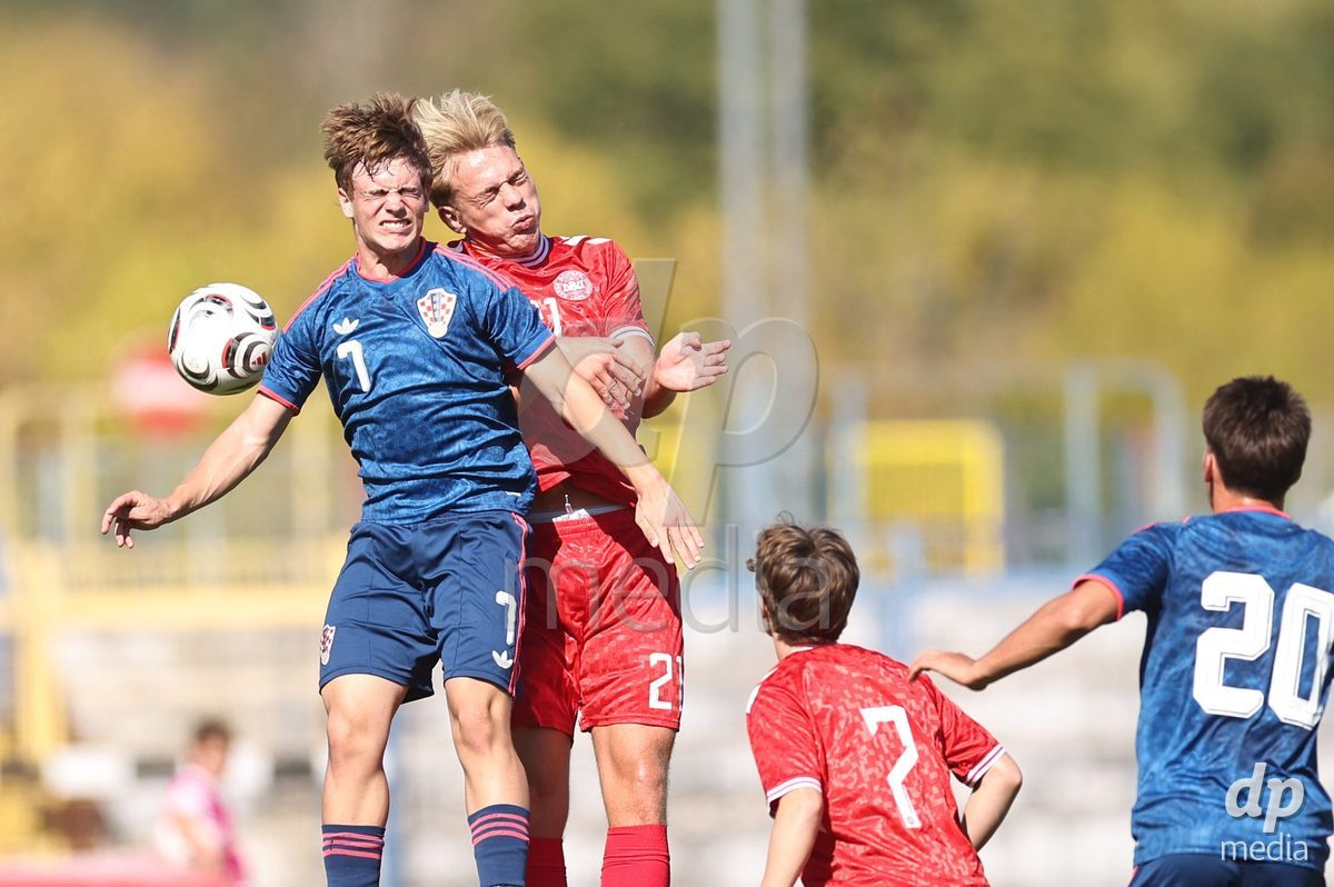 KARLOVAC, CROATIA - OCTOBER 2: Luka Bartolovic of Croatia and William Laugesen of Denmark during the International Friendly match between Denmark U18 and Croatia U18 at Branko Cavlovic-Cavlek Stadium on October 2, 2026 in Karlovac, Croatia. Photo: Slavko Midzor/Pixsell/DP Media