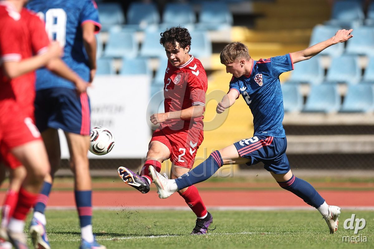 KARLOVAC, CROATIA - OCTOBER 2: David Stojanovic of Denmark and Viktor Vesligaj of Croatia during the International Friendly match between Denmark U18 and Croatia U18 at Branko Cavlovic-Cavlek Stadium on October 2, 2026 in Karlovac, Croatia. Photo: Slavko Midzor/Pixsell/DP Media