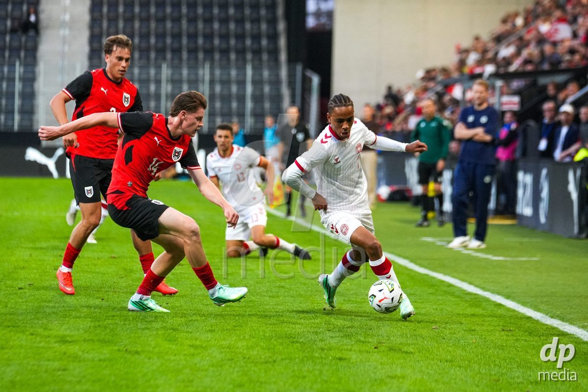 VIENNA, AUSTRIA - OCTOBER 2: Noah Nartey (Dänemark U21, 7) during the UEFA European Qualifiers match between Austria U21 and Denmark U21 at Wiener Sport-Club Stadion on October 2, 2026 in Vienna, Austria.