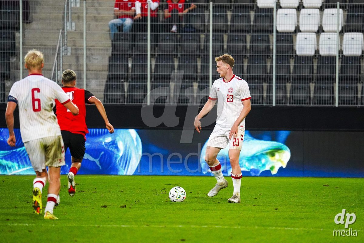 VIENNA, AUSTRIA - OCTOBER 2: Julius Berthel Askou Harvey (Dänemark U21, 23) during the UEFA European Qualifiers match between Austria U21 and Denmark U21 at Wiener Sport-Club Stadion on October 2, 2026 in Vienna, Austria.
