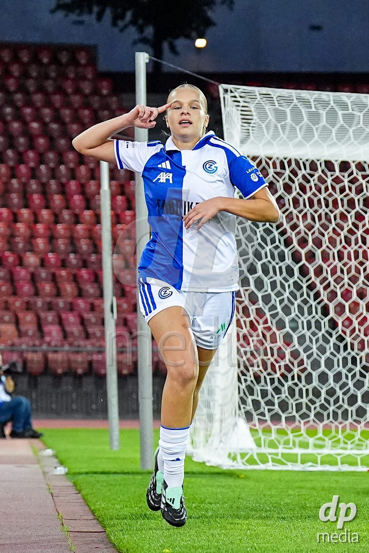 ZURICH, SWITZERLAND - OCTOBER 2: Ella Ljustina of Grasshopper Club Zurich celebrates after scoring her teams second goal during the AXA Women's Super League match between GC Frauenfussball and FC Zurich at Letzigrund on October 2, 2026 in Zurich, Switzerland.