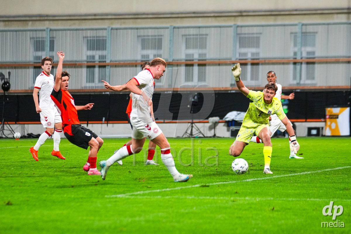 VIENNA, AUSTRIA - OCTOBER 2: Conrad Harder (Dänemark U21, 9) with the Goal - Goal celebration during the UEFA European Qualifiers match between Austria U21 and Denmark U21 at Wiener Sport-Club Stadion on October 2, 2026 in Vienna, Austria.