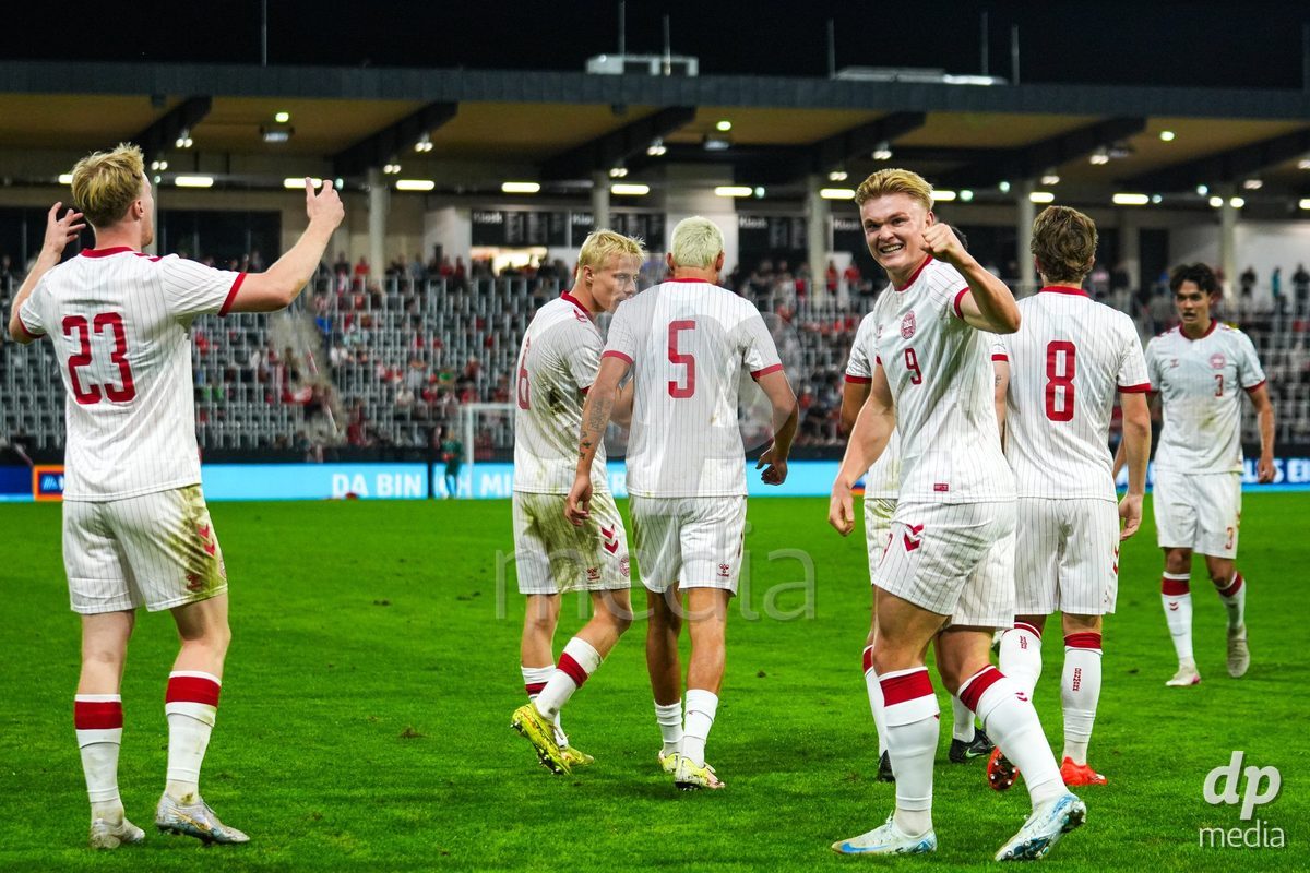 VIENNA, AUSTRIA - OCTOBER 2: Conrad Harder (Dänemark U21, 9) with the Goal - Goal celebration during the UEFA European Qualifiers match between Austria U21 and Denmark U21 at Wiener Sport-Club Stadion on October 2, 2026 in Vienna, Austria.