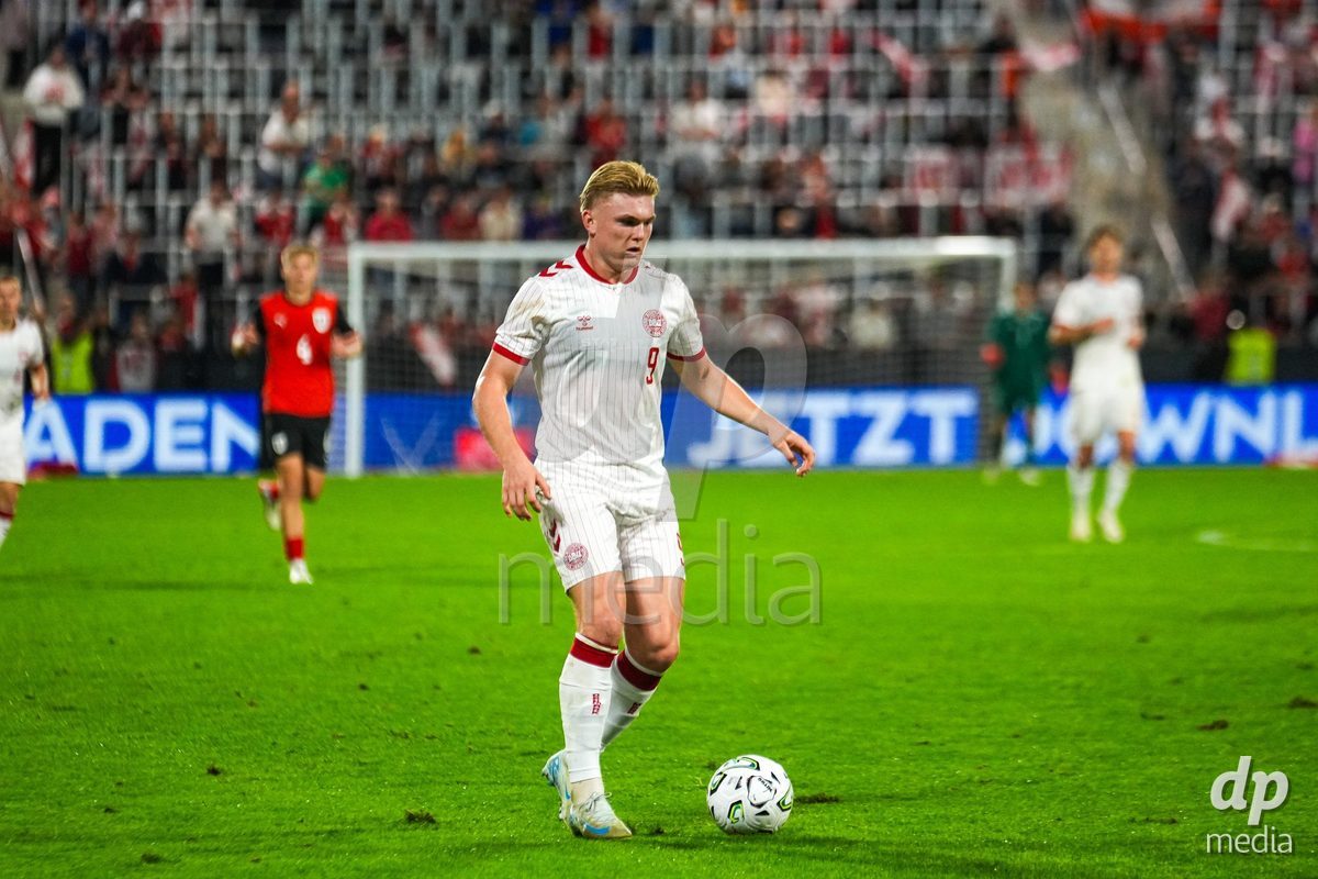 VIENNA, AUSTRIA - OCTOBER 2: Conrad Harder (Dänemark U21, 9) during the UEFA European Qualifiers match between Austria U21 and Denmark U21 at Wiener Sport-Club Stadion on October 2, 2026 in Vienna, Austria.