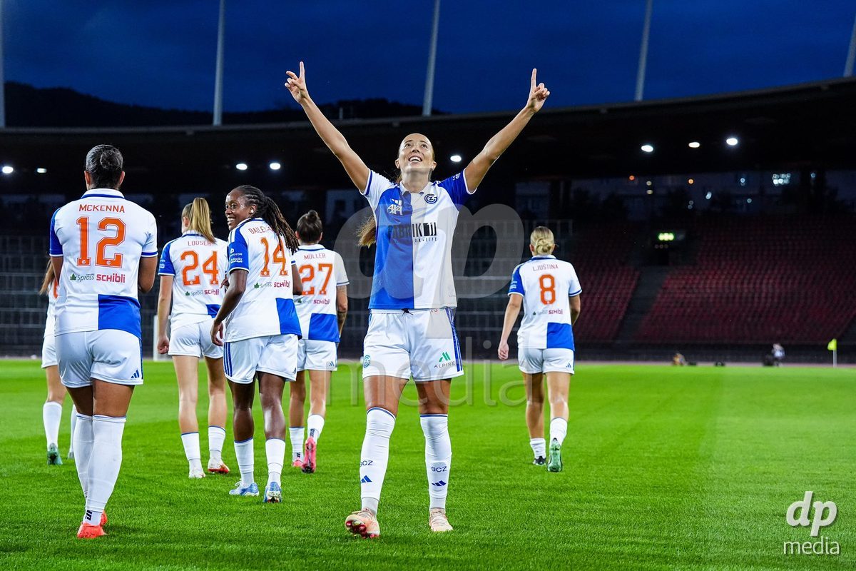 ZURICH, SWITZERLAND - OCTOBER 2: Marta Cazalla of Grasshopper Club Zurich after scoring her teams third goal during the AXA Women's Super League match between GC Frauenfussball and FC Zurich at Letzigrund on October 2, 2026 in Zurich, Switzerland.