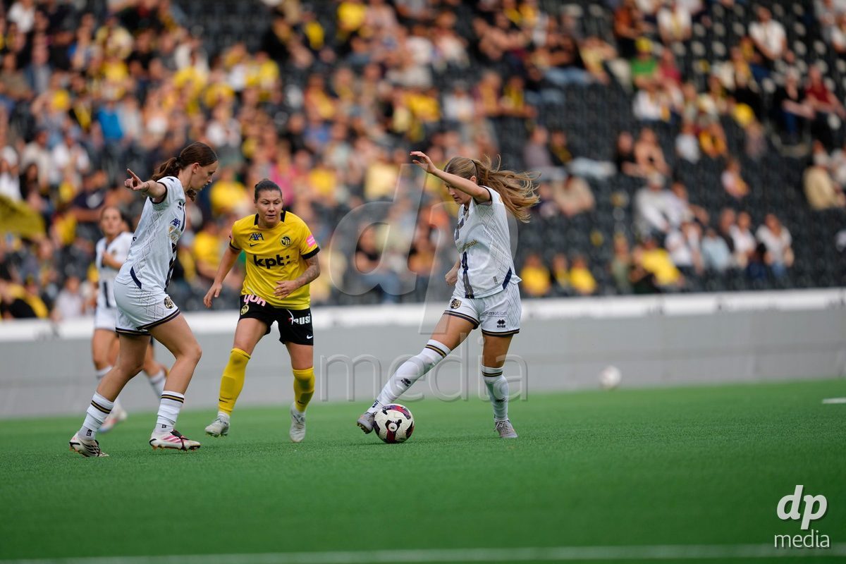 BERN, SWITZERLAND - OCTOBER 3: Valentina Gerlof (5 FCL) with Lena Walti (3 FCL) against Ramona Bachmann (17 YB Frauen) during the AXA Women's Super League match between BSC YB Frauen and FC Luzern at Wankdorf Stadion on October 3, 2026 in Bern, Switzerland.
