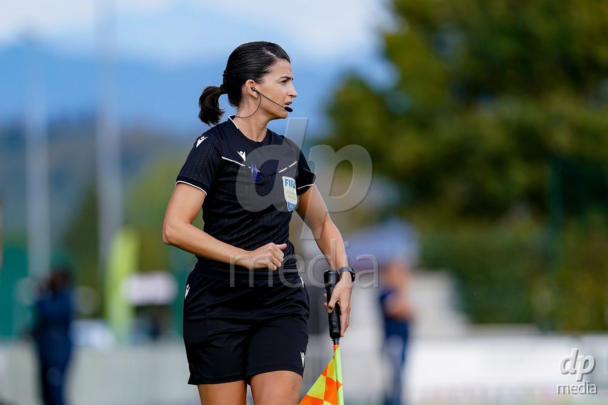 RAPPERSWIL, SWITZERLAND - OCTOBER 3: Referee Sabrina Keinersdorfer during the AXA Women's Super League match between FC Rapperswil-Jona and FC Aarau Frauen at Grunfeld on October 3, 2026 in Rapperswil, Switzerland.
