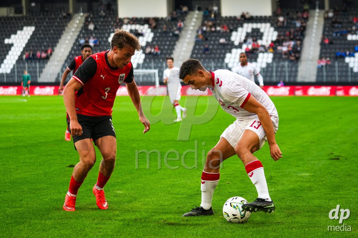 VIENNA, AUSTRIA - OCTOBER 2: Marcus Mccoy (Dänemark U21, 13) during the UEFA European Qualifiers match between Austria U21 and Denmark U21 at Wiener Sport-Club Stadion on October 2, 2026 in Vienna, Austria.