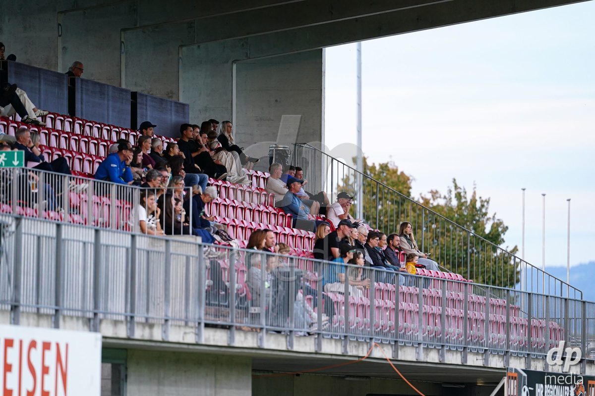 RAPPERSWIL, SWITZERLAND - OCTOBER 3: Tribune with fans during the AXA Women's Super League match between FC Rapperswil-Jona and FC Aarau Frauen at Grunfeld on October 3, 2026 in Rapperswil, Switzerland.