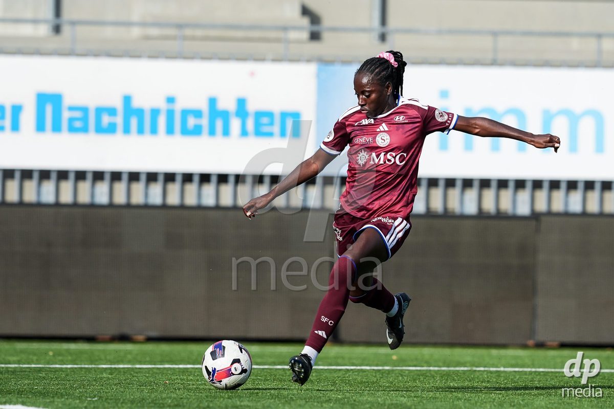 WIL, SWITZERLAND - OCTOBER 4: Benedicte Simon of Servette FC Chenois Feminin scores the first team goal during the AXA Women's Super League match between FC St. Gallen 1879 and Servette FC Chenois Feminin at Lidl Sportpark on October 4, 2026 in Wil, Switzerland.