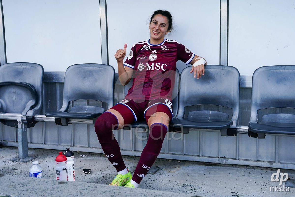 WIL, SWITZERLAND - OCTOBER 4: Ghoutia Habiba Karchouni of Servette FC Chenois Feminin celebrates the victory during the AXA Women's Super League match between FC St. Gallen 1879 and Servette FC Chenois Feminin at Lidl Sportpark on October 4, 2026 in Wil, Switzerland.