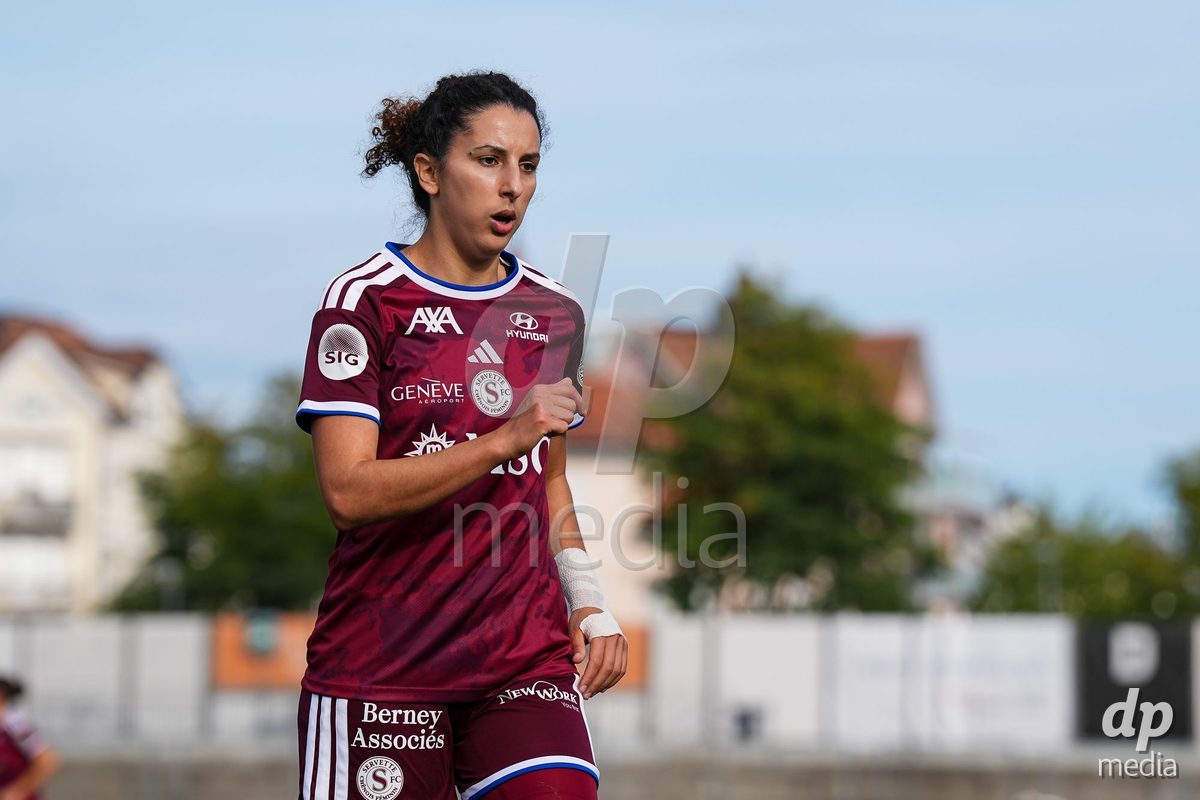 WIL, SWITZERLAND - OCTOBER 4: Ghoutia Karchouni of Servette FC Chenois Feminin looks on during the AXA Women's Super League match between FC St. Gallen 1879 and Servette FC Chenois Feminin at Lidl Sportpark on October 4, 2026 in Wil, Switzerland.