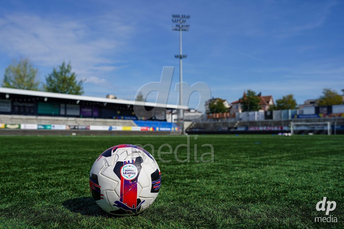 WIL, SWITZERLAND - OCTOBER 4: General view of the official matchball with the AXA sponsor logo during the AXA Women's Super League match between FC St. Gallen 1879 and Servette FC Chenois Feminin at Lidl Sportpark on October 4, 2026 in Wil, Switzerland.