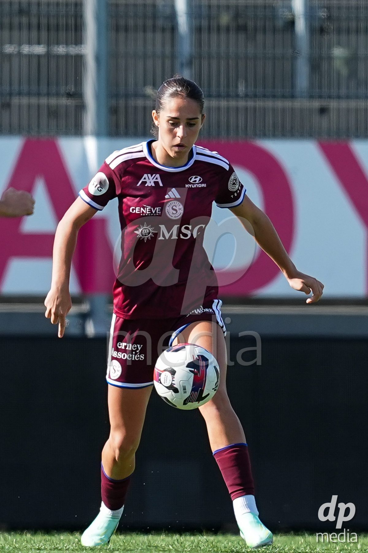 WIL, SWITZERLAND - OCTOBER 4: Amina Muratovic of Servette FC Chenois Feminin controls the ball during the AXA Women's Super League match between FC St. Gallen 1879 and Servette FC Chenois Feminin at Lidl Sportpark on October 4, 2026 in Wil, Switzerland.