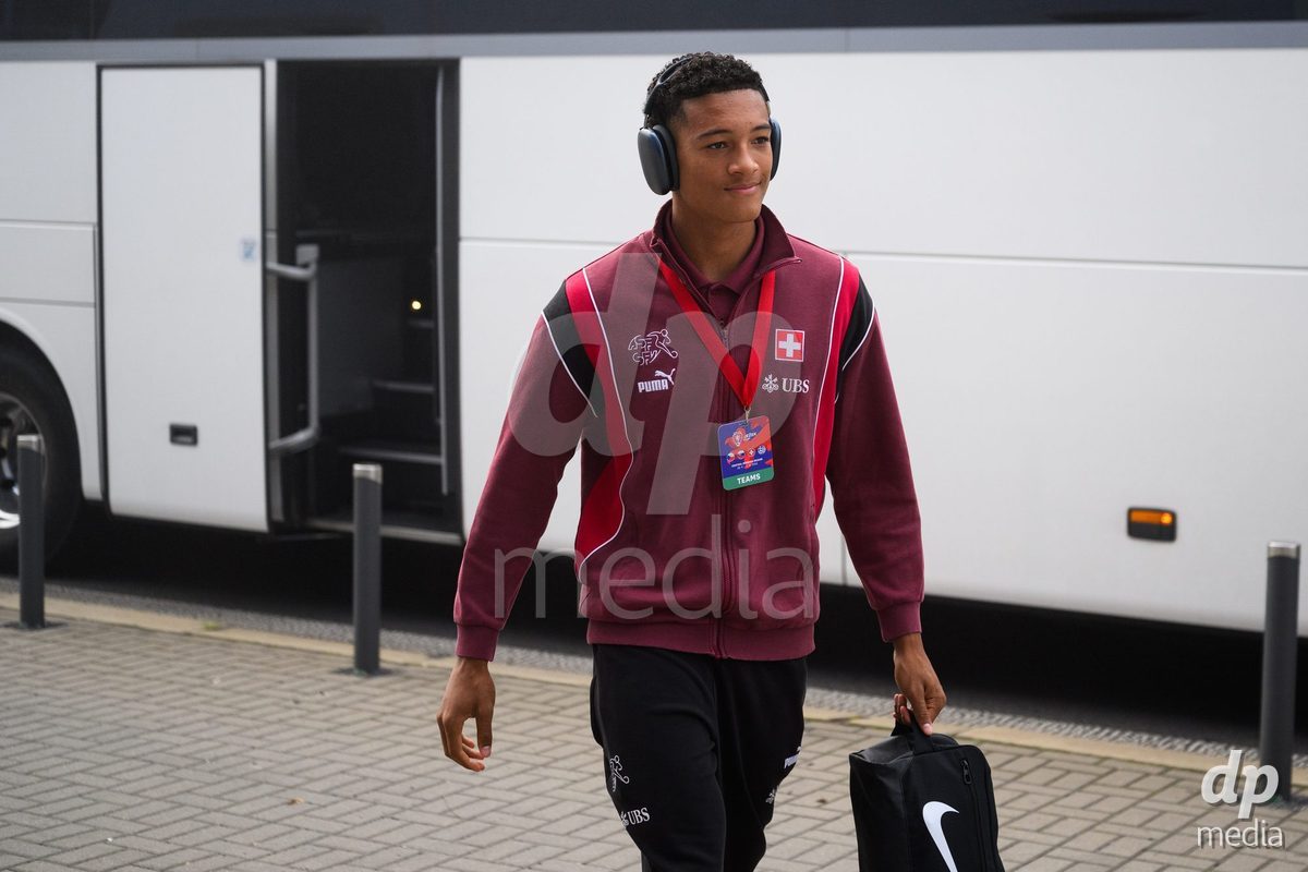 USTI NAD LABEM, CZECH REPUBLIC - OCTOBER 3:  Sven Strassmann of Switzerland during the team's arrival at the stadium  before the International Friendly match between Slovakia and Switzerland on October 3, 2026 in Ustí nad Labem, Czech Republic.