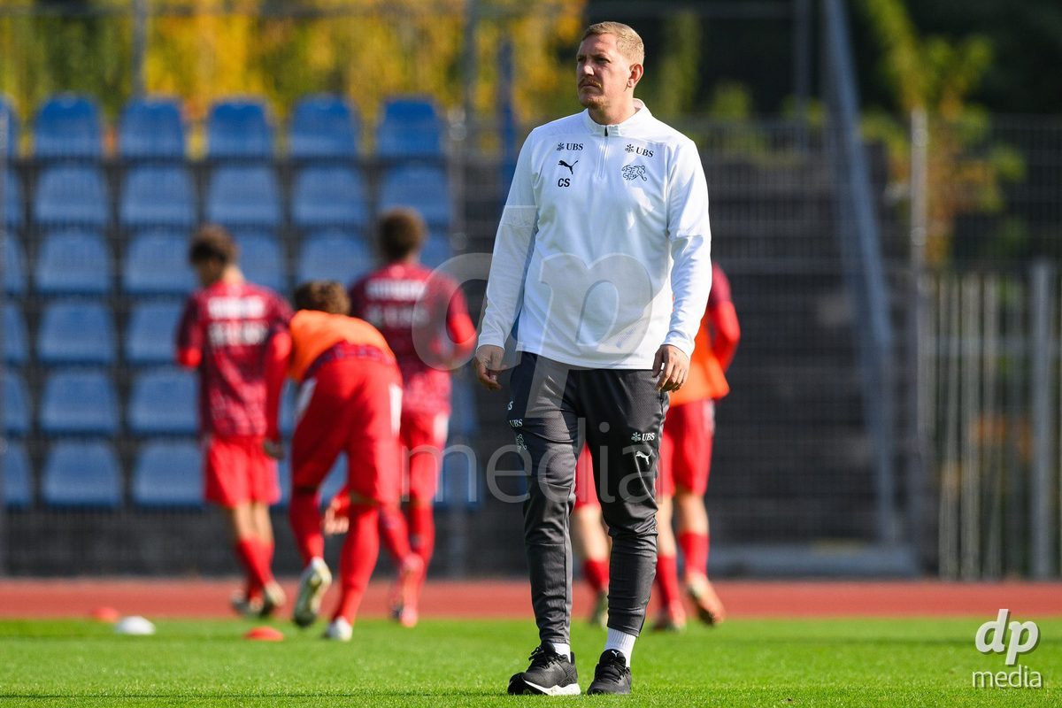 USTI NAD LABEM, CZECH REPUBLIC - OCTOBER 3: Claudio Spiege of Switzerland during warm up before the International Friendly match between Slovakia and Switzerland on October 3, 2026 in Ustí nad Labem, Czech Republic.