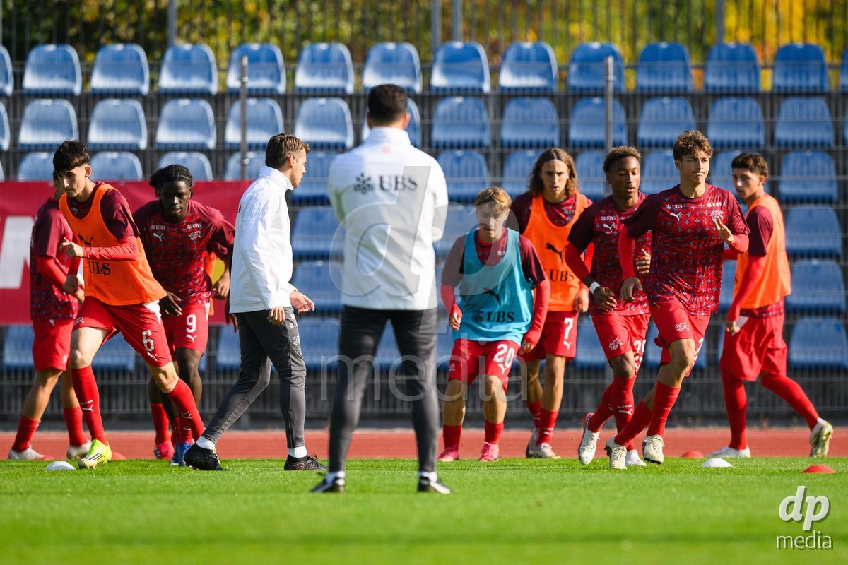 USTI NAD LABEM, CZECH REPUBLIC - OCTOBER 3: Players of Switzerland during warm up before the International Friendly match between Slovakia and Switzerland on October 3, 2026 in Ustí nad Labem, Czech Republic.