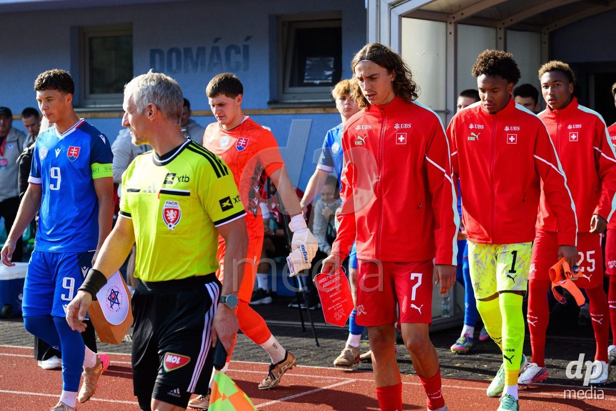 USTI NAD LABEM, CZECH REPUBLIC - OCTOBER 3: The Slovak and Swiss footballers Matus Ivan (left) and Ivan Izquierdo are taking the field for the International Friendly match between Slovakia and Switzerland on October 3, 2026 in Ustí nad Labem, Czech Republic.